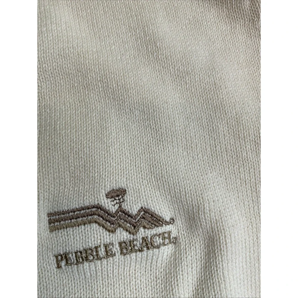 Pebble Beach V Neck Golf Sweater Size XL‎ USA Preppy Classic Off White Cotton